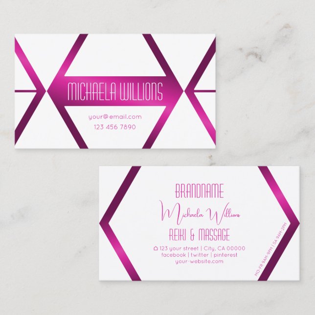 Tarjeta De Visita Elegante geométrico blanco con rosa brillante (Anverso / Reverso)