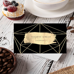 Tarjeta De Visita Elegante Geométrico de pincel de oro moderno, negr