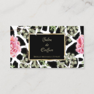 Tarjeta De Visita Elegante Giraffe Imprimir Roses Rosa Salón De Marc