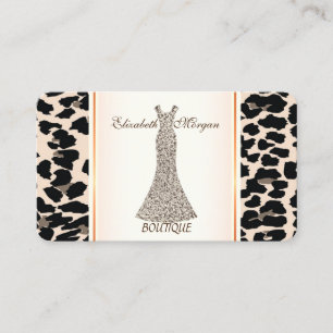Tarjeta De Visita Elegante Girly Moderno, Impresión Leopardo, Vestid