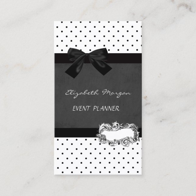 Tarjeta De Visita Elegante Girly Profesional, puntos de Polka, Black (Anverso)