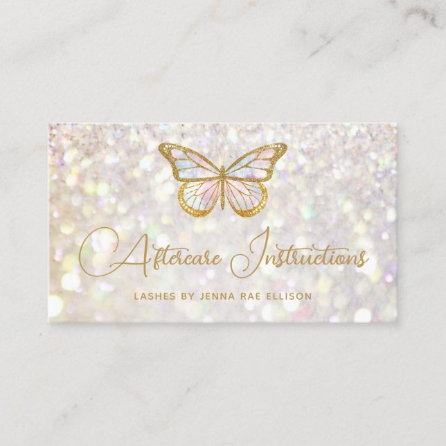 Tarjeta De Visita Elegante Glam Butterfly Eyelash Extension Aftercar (Anverso)