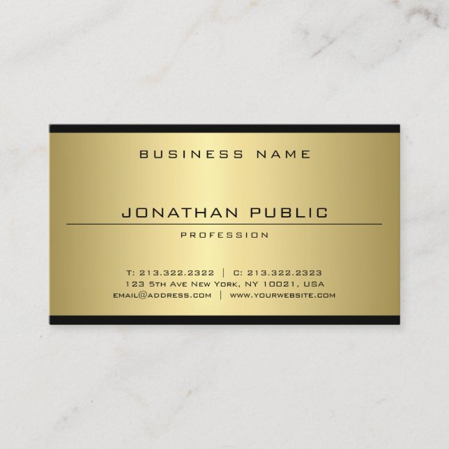 Tarjeta De Visita Elegante Glam Gold look moderno sencillo a la moda (Anverso)