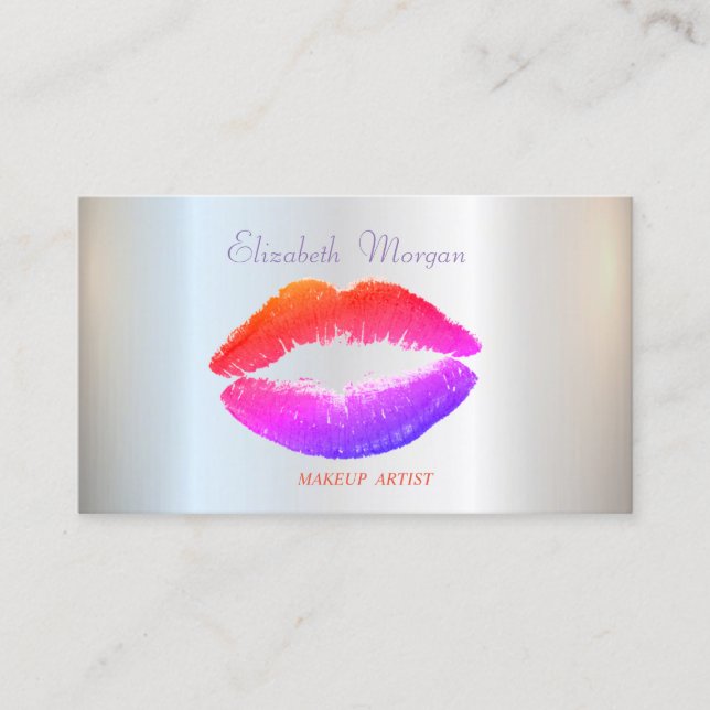 Tarjeta De Visita Elegante Glamoroso brillante, plateado, labios (Anverso)