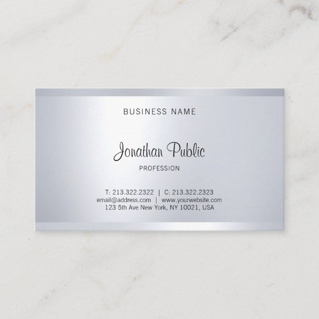 Tarjeta De Visita Elegante Glamoroso Plata Aspecto Moderno Llanto (Anverso)
