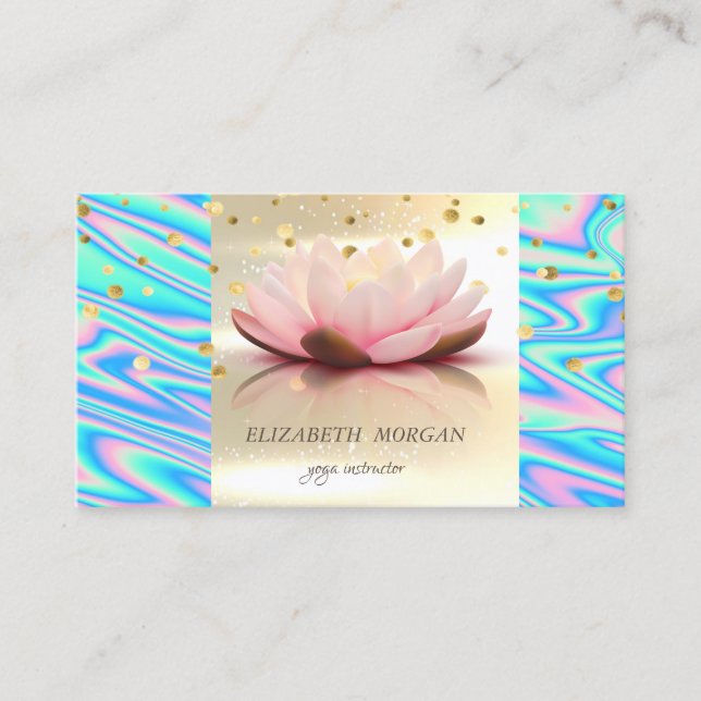 Tarjeta De Visita Elegante Glamorouse Gold Holographic Lotus (Anverso)