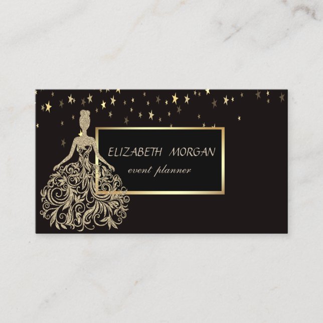 Tarjeta De Visita Elegante Glamorouse Moderno, Faux Gold Dress, Star (Anverso)