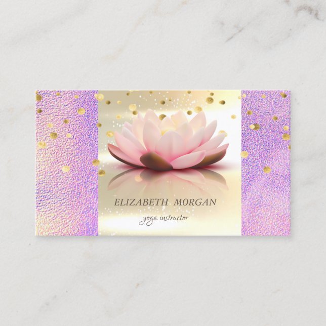 Tarjeta De Visita Elegante Glamorouse Moderno Gold Holographic Lotus (Anverso)