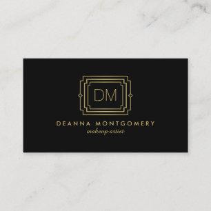 Tarjeta De Visita Elegante Glamour Art Deco Monograma Negro/Oro