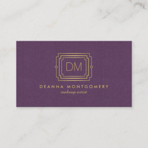 Tarjeta De Visita Elegante Glamour Art Deco Monograma Púrpura/Oro
