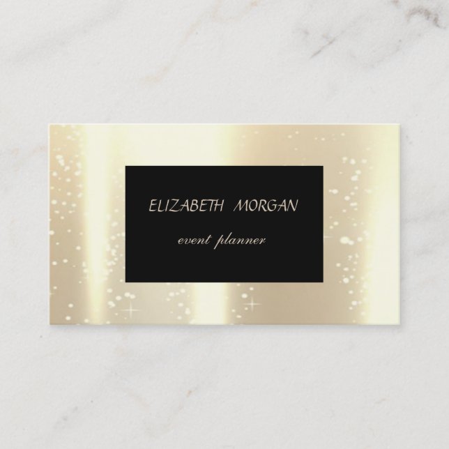 Tarjeta De Visita Elegante Glamour Moderno, Faux Gold, Negro (Anverso)