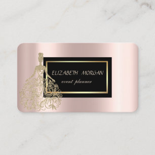Tarjeta De Visita Elegante Glamour Moderno, Vestido De Oro Rosa Dora