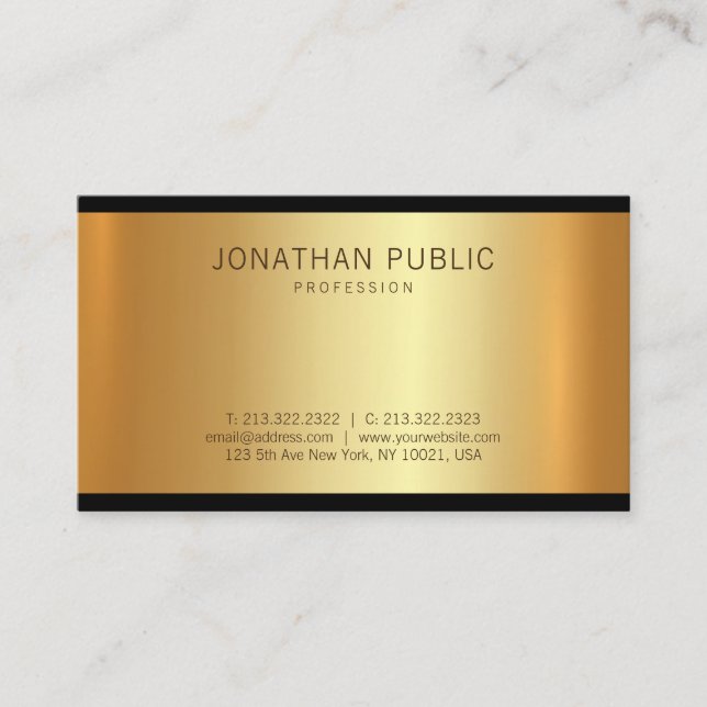 Tarjeta De Visita Elegante Glamour Oro Moderno Profesional Único (Anverso)
