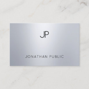Tarjeta De Visita Elegante Glamour Plata Aspecto Moderno Monograma