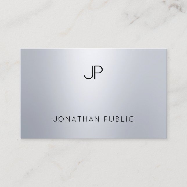 Tarjeta De Visita Elegante Glamour Plata Aspecto Moderno Monograma (Anverso)