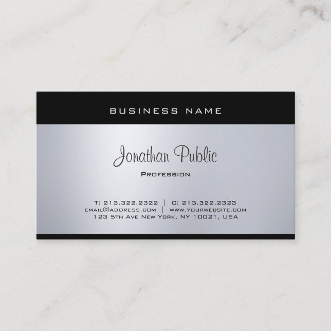 Tarjeta De Visita Elegante Glamour Plata Fuente de guión moderno de  (Anverso)