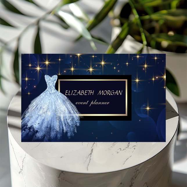 Tarjeta De Visita Elegante Glamur Moderno Estrellas Vestido Azul (Subido por el creador)