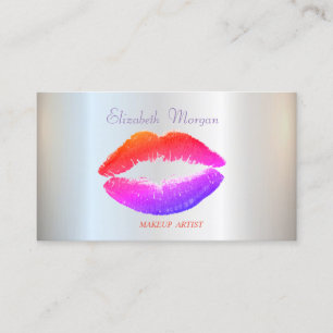 Tarjeta De Visita Elegante Glamuroso Brillante, Plateado, Labios