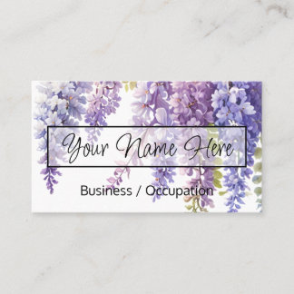 Tarjeta De Visita Elegante glicinia morada floral de acuarela