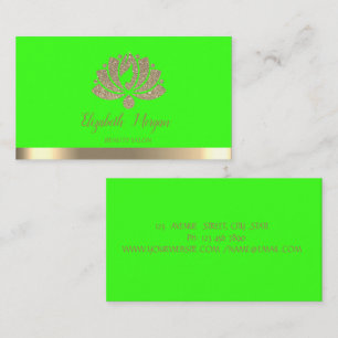 Tarjeta De Visita Elegante Glitter de Oro Loto Verde Neón