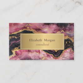 Tarjeta De Visita Elegante Glitter Dorado Mármol Negro Burgundy
