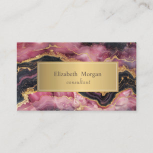 Tarjeta De Visita Elegante Glitter Dorado Mármol Negro Burgundy
