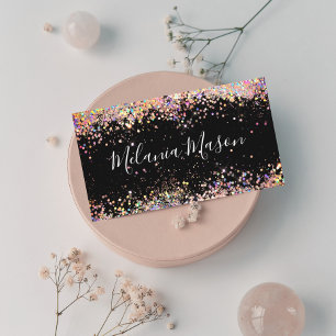 Tarjeta De Visita Elegante Glitter Holográfico Maquillador Negro