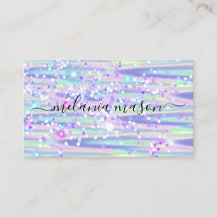 Tarjeta De Visita Elegante Glitter Holográfico Maquillador Púrpura 