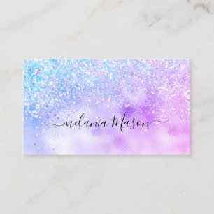 Tarjeta De Visita Elegante Glitter Holográfico Maquilladora Plateado