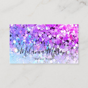 Tarjeta De Visita Elegante Glitter Holográfico Maquilladora Púrpura