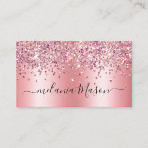 Tarjeta De Visita Elegante Glitter Holográfico Maquilladora Rosa