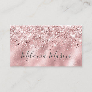 Tarjeta De Visita Elegante Glitter Holográfico Rosa Artista de Maqui