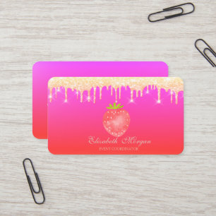 Tarjeta De Visita Elegante Glitter Profesional Goteos Rojo Fresa