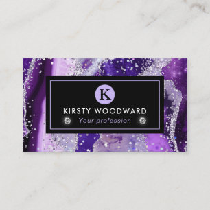 Tarjeta De Visita Elegante Glitter Purpura y Lentejuelas Agata