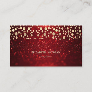 Tarjeta De Visita Elegante Glitter Rojo Bokeh Confeti Dorado