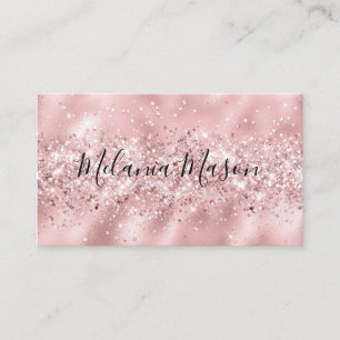 Tarjeta De Visita Elegante Glitter Rosa Dorado Maquillador Brillante