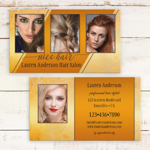 Tarjeta De Visita Elegante Gold Artistic Photo Portfolio Hair Stylis