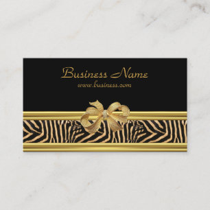 Tarjeta De Visita Elegante Gold Black Zebra Stripe Gold Bow