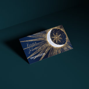 Tarjeta De Visita Elegante Gold & Blue Sun Moon Mandala Doodles Art