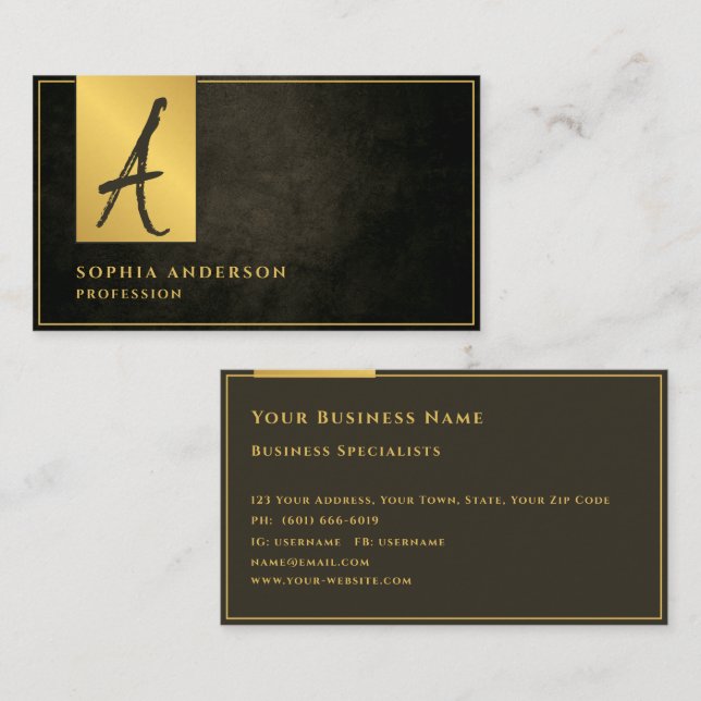 Tarjeta De Visita  Elegante Gold Business Profesional Textura Oscura (Anverso / Reverso)