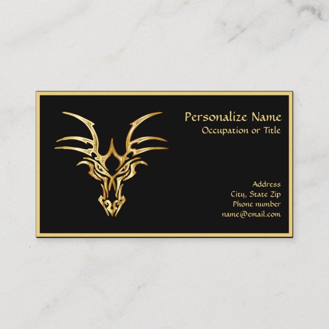 Tarjeta De Visita Elegante Gold Dragon Head on Black Business Card (Anverso)