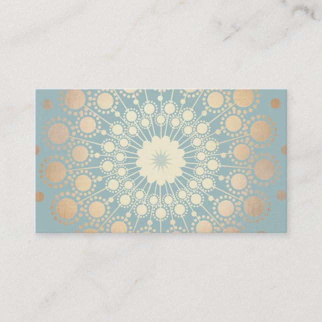 Tarjeta De Visita Elegante Gold Look Ornate Circle Motif Light Blue (Anverso)