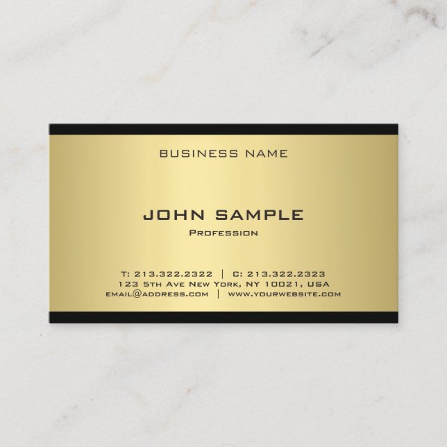 Tarjeta De Visita Elegante Gold Look Profesional Moderno Plantilla T (Anverso)
