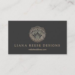 Tarjeta De Visita Elegante Gold Lotus Flower Designer Black