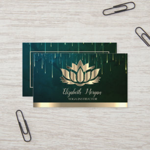 Tarjeta De Visita Elegante Gold Lotus Gold Stripe Drige Yoga Green