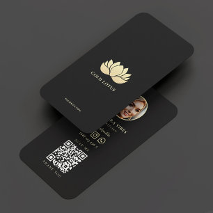 Tarjeta De Visita Elegante Gold Lotus Wellness Terapia Holística