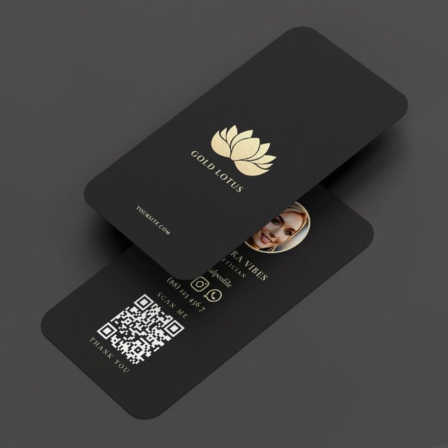 Tarjeta De Visita Elegante Gold Lotus Wellness Terapia Holística (Elegant Gold Lotus Wellness Esthetician Therapist Business Card
)