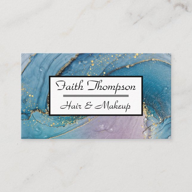 Tarjeta De Visita Elegante Gold Purple Blue Agate Hair Stylist (Anverso)