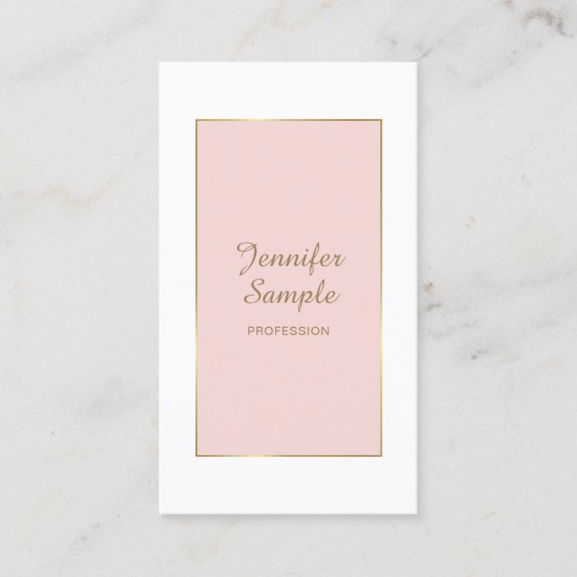 Tarjeta De Visita Elegante Gold Rubor Pink White Moderno trendy Luxe (Anverso)