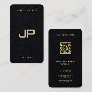 Tarjeta De Visita Elegante Gold Text QR Código de lujo Premium Negro